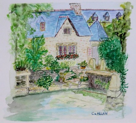 aquarelle, maisons bretonnes.