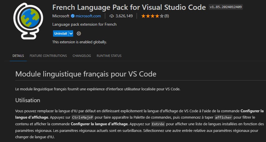 extension french language le code Visual Studio