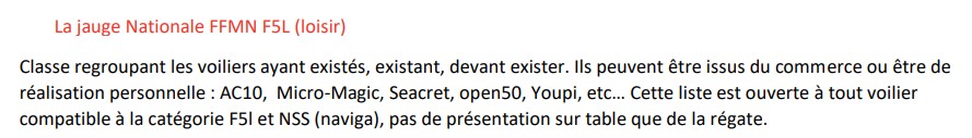 jauge nationale FFMN de la classe F5-L (loisir)